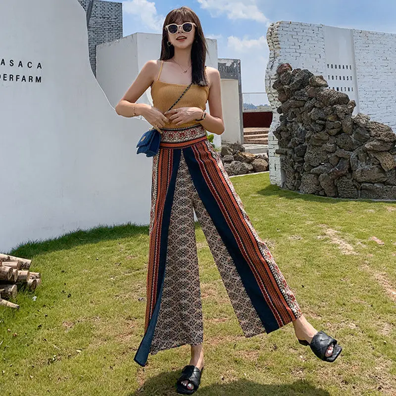 

Bohemian Beach Vacation Harem Pants Women Summer Clothes 2022 Ethnic Style Vintage High Waist Loose Pants Oversized Bloomers