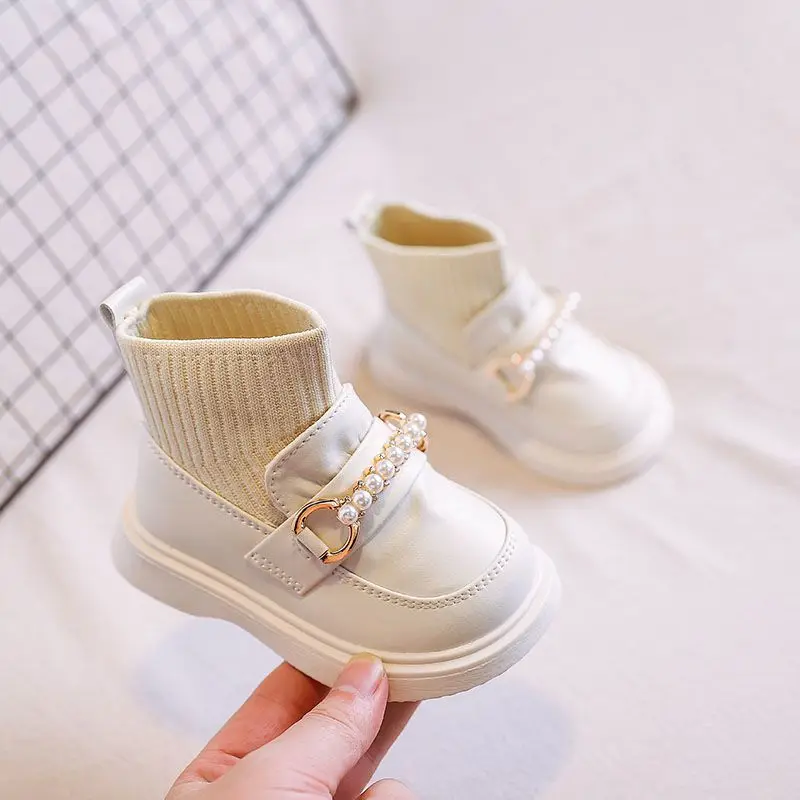 

Girls' Baby Leather Shoes 2026 Spring Autumn New Infant Soft Soled First Walker Boots Toddler Princess Socks Short Boots​