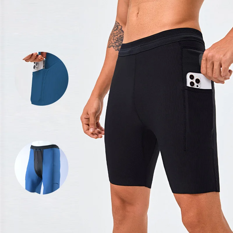 Men's Trail Running Compression Shorts Quick-Dry Elastic Tight Pants for Sports Marathon Quick-Dry Riding Waist Pack Shorts