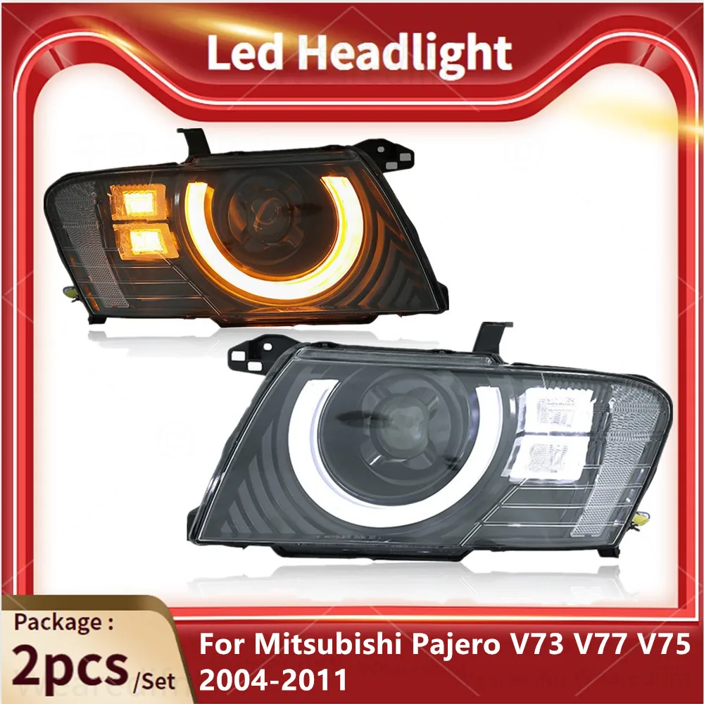 Car Led Headlights For Mitsubishi Pajero V73 2004-2011 Montero V75 V77 Accessories Modified Front DRL Turn Signal Light Assembly