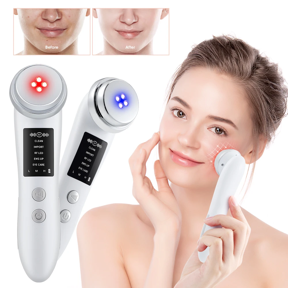 EMS RF Face Lifting Machine Eye Beauty Face Lifting Deep Cleaning Hot Compress Vibration Massage Skincare Tool