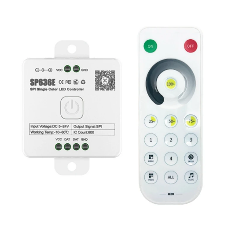 

And-SP636E SPI DC5-24V Monochrome Controller With Remote Control Support 2.4G Touch Remote Control