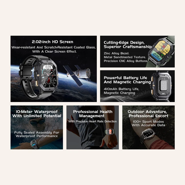 Relojes inteligentes impermeables para exteriores para hombre, Smartwatch con llamadas de dientes azules, más de 100 modos deportivos, control del ritmo cardíaco y de la Salud, información Push