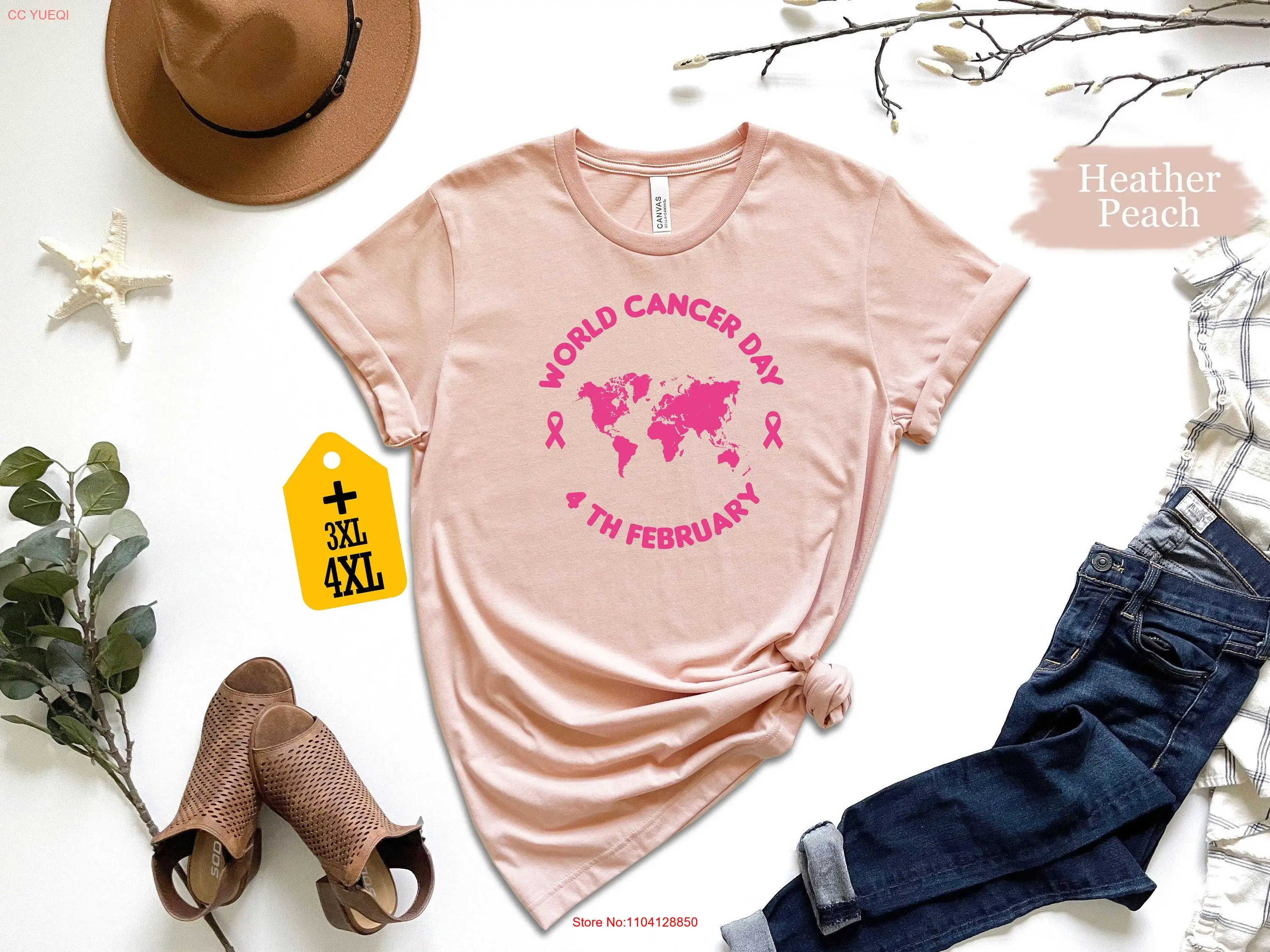 

World Cancer Day 4th February T Shirt Awareness Pink Ribbon Fighter Survivor long or short sleeves