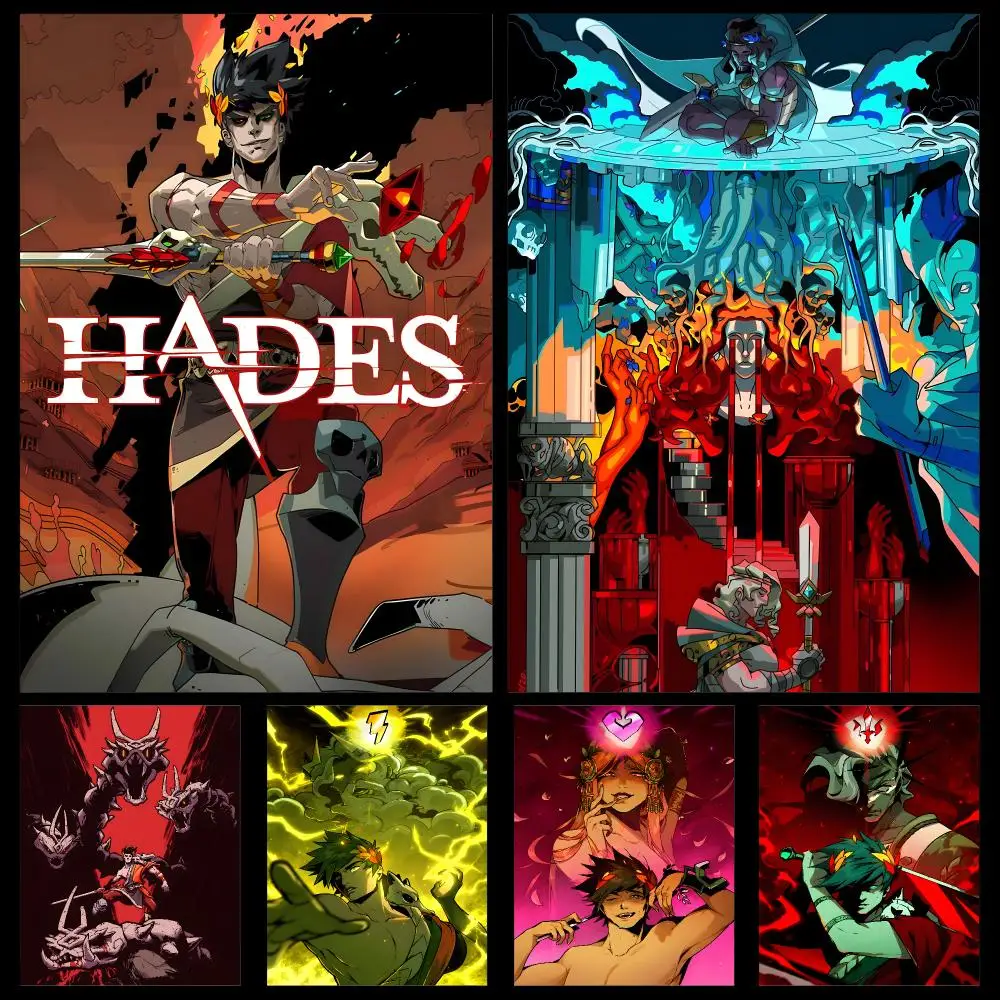 Game Hades Zagreus Thanatos Megaera Poster PP Self Adhesive Decorative HD For Garage Gaming Room Living Room Gift