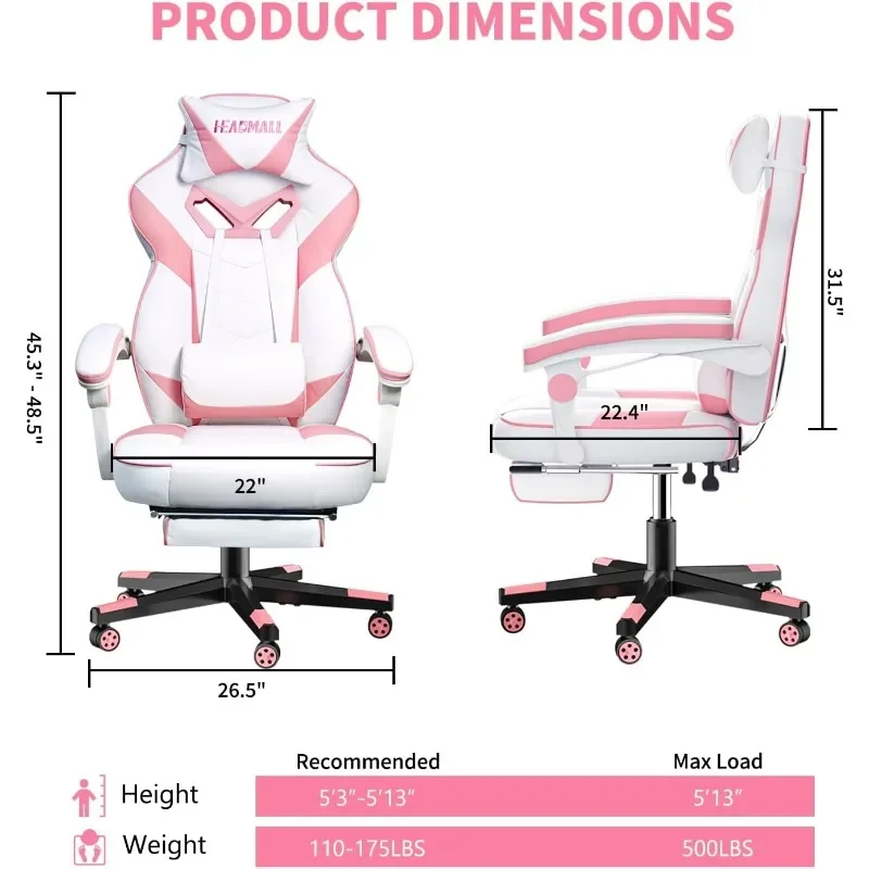 Pijakan kaki ergonomis ukuran besar diproduksi oleh perusahaan terdaftar, kursi Video Game dengan Lumbar dan bantal kepala, untuk dewasa