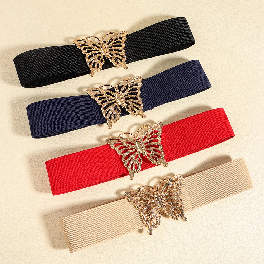 Fashion hollow big butterfly waist seal elastic high stretch waist adornment dress black leopard elegant belt