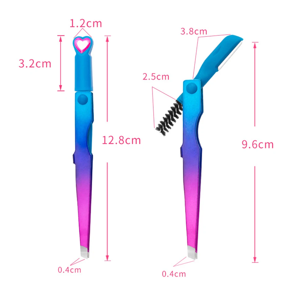 Tondeuse à épiler professionnelle avec brosse, pince à épiler haute précision, pinces pour enlever la barbe, greffe de cils, 3 en 1