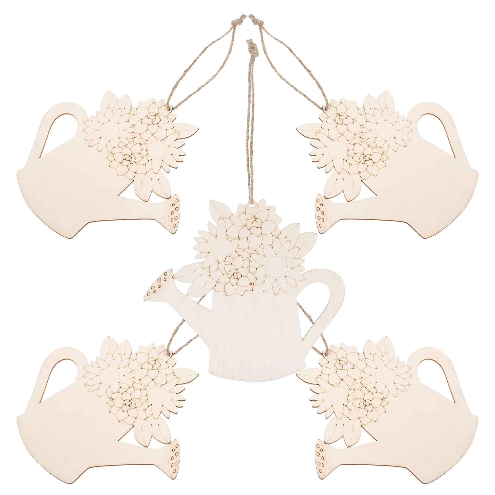 

5pcs Wooden Flower Basket Ornaments Blank Diy Crafts Spring Hanging Decorations Unfinished Wood Signs Photography Background