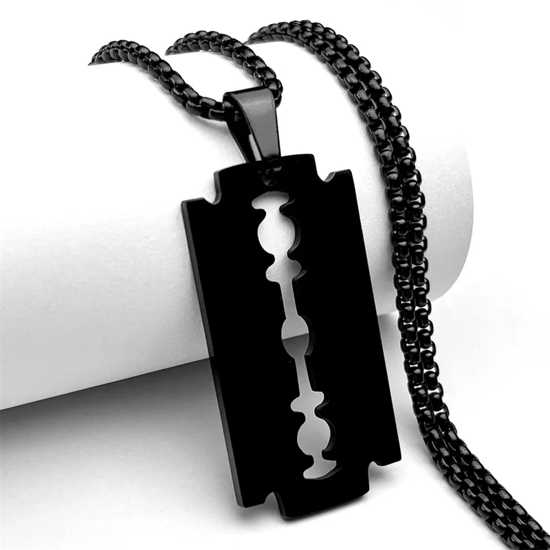Collares con colgante de maquinilla de afeitar de hoja gótica para hombre, collar de cadena gótico negro de acero inoxidable para hombre, joyería