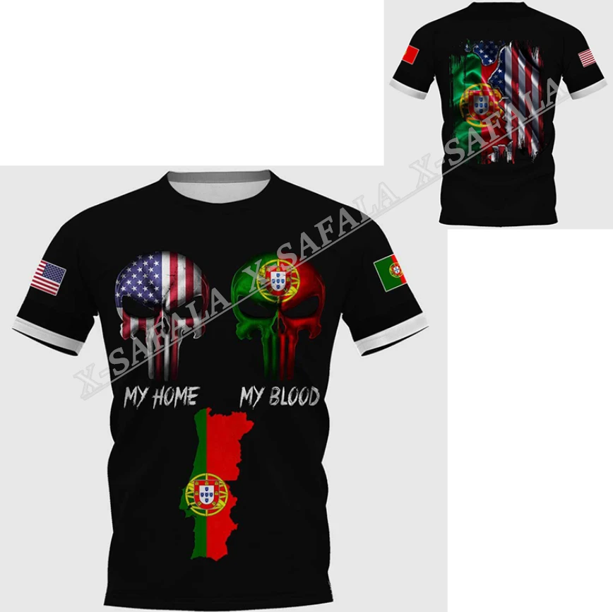 American Half Macedonian Mexico Portuguese  Blood Immigrant Flag 3D Printed High Quality Milk Fiber T-shirt Men Girl Casual Top