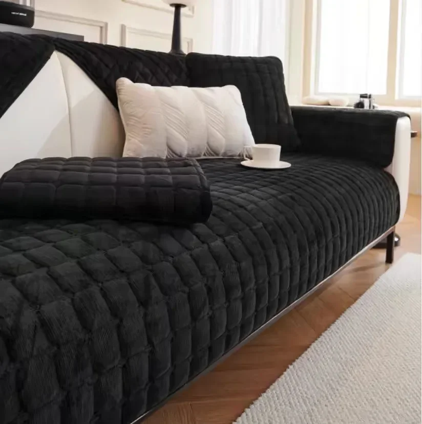 Thickened Plush Sofa Mat Winter Style Anti Slip Black Color Seat Cushion Leather Sofa Special Sofa Cushion Sofa Cover