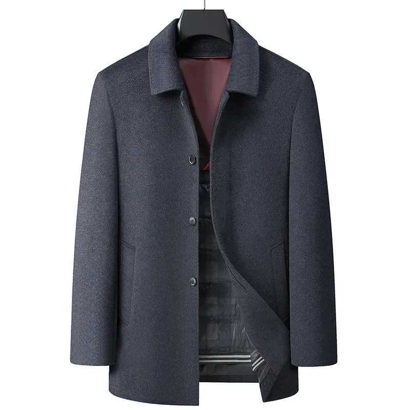 New Arrival Fashion Winter Men's Mid Length Lapel Detachable Woolen Coat Two Piece Set Plus Size L XL 2XL 3XL 4XL 5XL 6XL 7XL