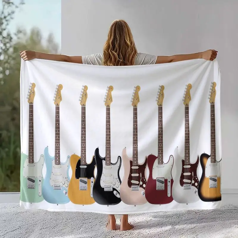 Vintage Fender Guitar Rock Music Soft Flannel Throw Blanket,Cozy Warm Blanket for Bed,Sofa,Living Room,Picnic,Camping,Home Decor