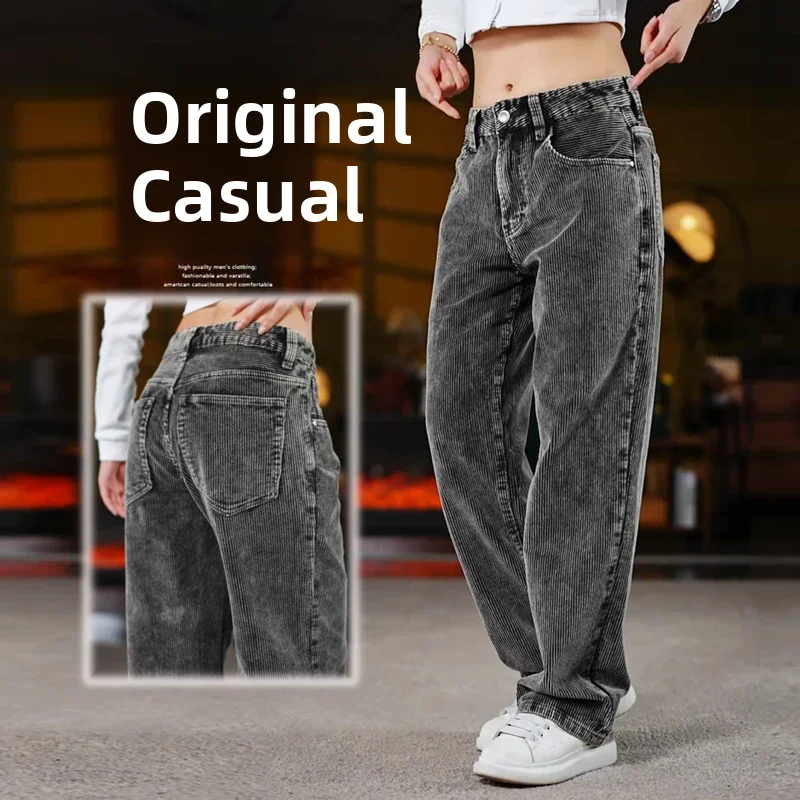 

Cleanfit Straight Leg Loose Fit New Style No Stretch Wide Leg Washed Black Denim Men Simple Corduroy Pants Casual Business