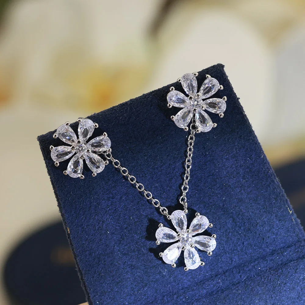 

S925 Sterling Silver Flower Necklace White Earrings Ladies Set Exquisite Romantic Gift Fashion Accessories New 2025