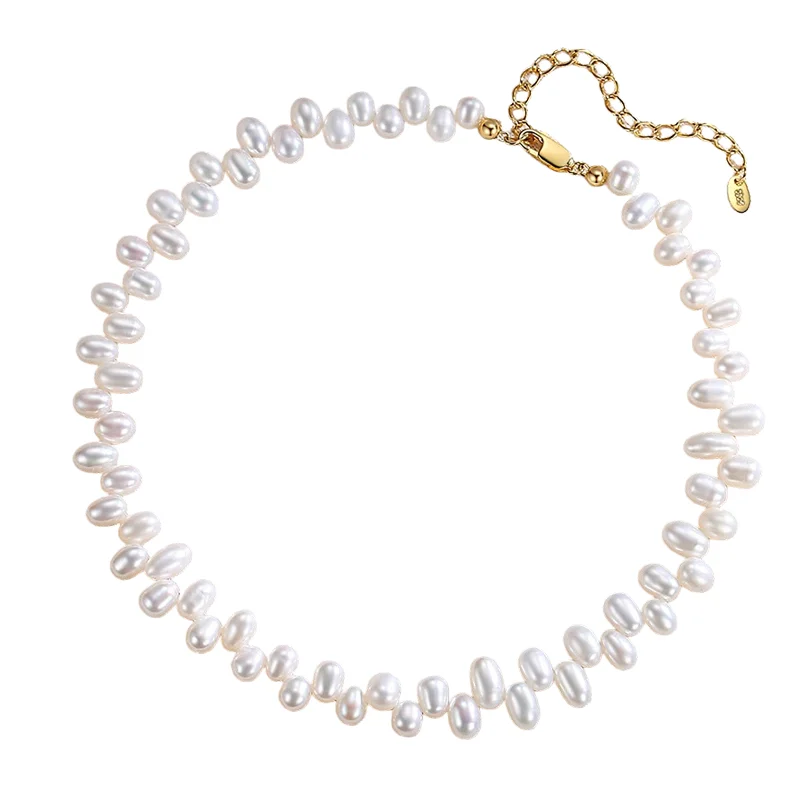 Natural White Pearl Strand Necklace Women S925 Silver Delicate Elegant Trendy Crossed Beaded Chain Choker Necklaces Party Gift
