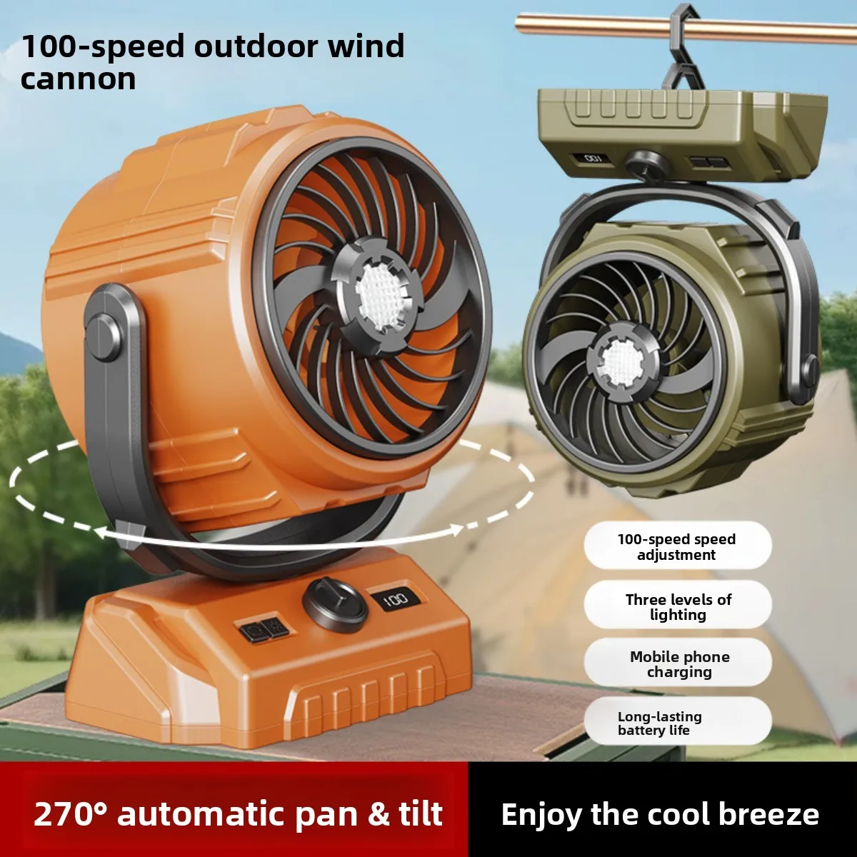 Camping Fan 20000mAh Rechargeable Portable Outdoor Camping Fan Air Circulators Wireless Tent Ceiling Fans with Hook and Light