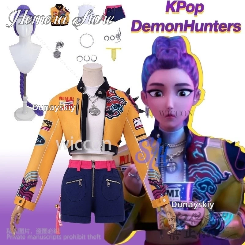 

Huntrix Cosplay Anime Movie Demon Rumi Kpop Idol Stage Costume Embroidered Decorative Stickers Fashion Jacket Halloween Party