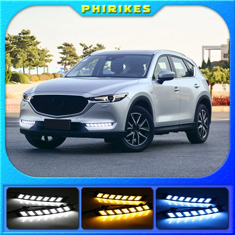 

2Pcs For Mazda CX-5 CX5 2017 2018 2019 DRL LED Daytime Running Light With Yellow Turning Signal night blue fog lamp