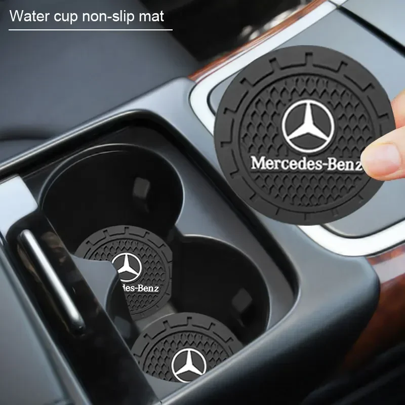 2X Car Coaster Water Cup Slot Non-Slip Mat Pad Silicone For Mercedes Benz AMG GLC GLB GLE CLA W206 W204 W205 W212 W213 W169 W176