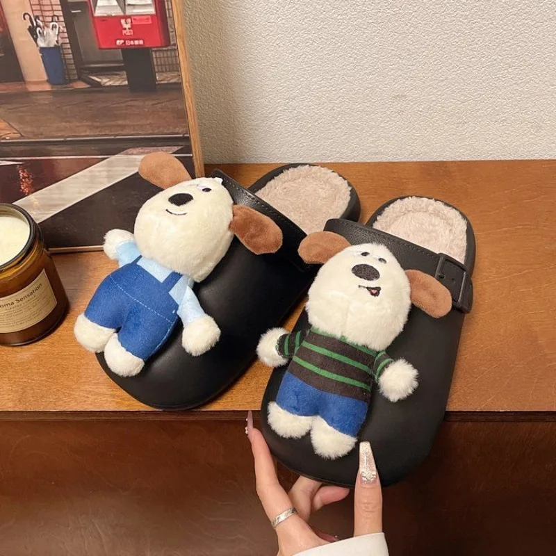 Wallace&Gromit cute cartoon plush cotton slippers for men and women in autumn and winter non-slip soft bottom plush slippers