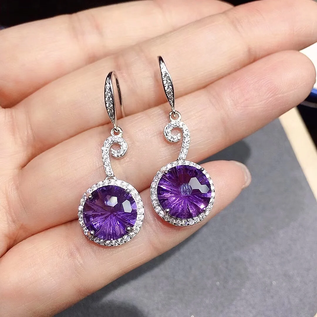 Luxury Amethyst Drop Earrings for Wedding 10mm*10mm Total 8ct Natural Amethyst Silver Earrings Solid 925 Gemstone Jewelry