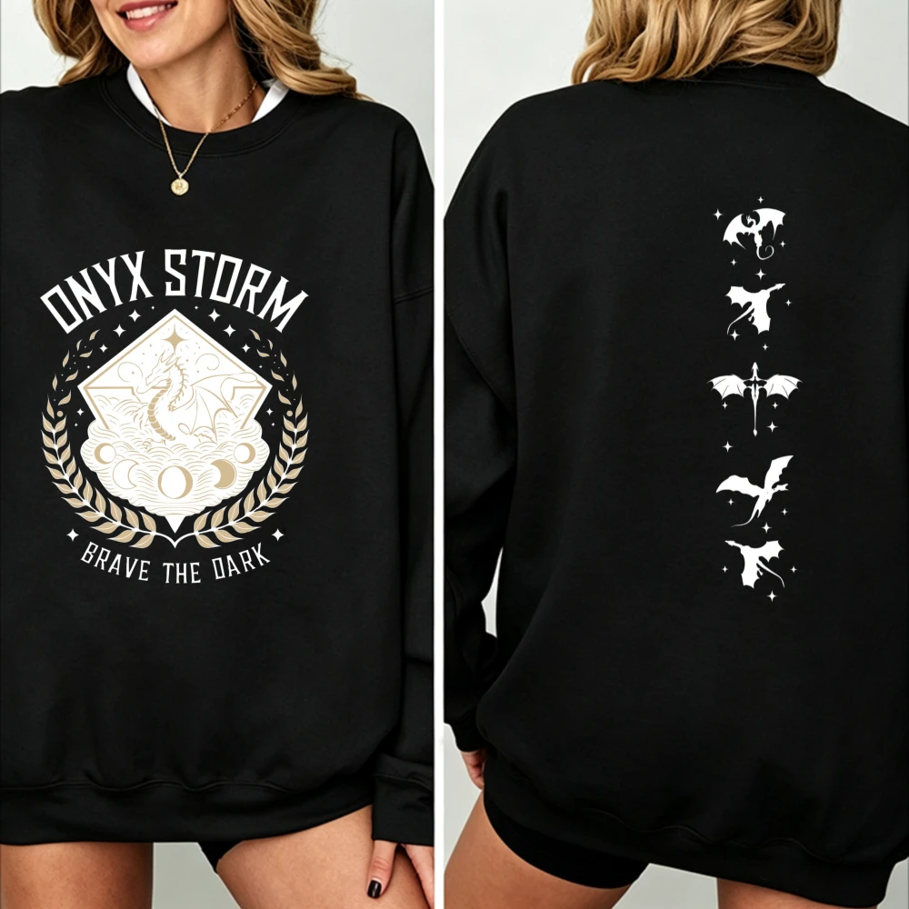 Dark Aesthetic Onyx Storm Sweatshirt Brave The Dark Dragon Rider Autumn Pullover Empyrean Fantasy Reader Top Dragon Rider Gift