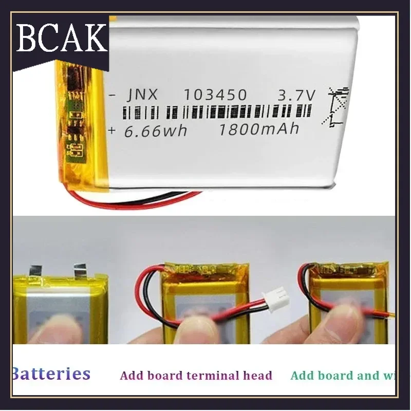 103450 3.7V 2000mAh BCAK Style Polymer Lithium Rechargeable Battery JST PH 2.0mm 2pin plug for Camera GPS navigator  Bluetooth H