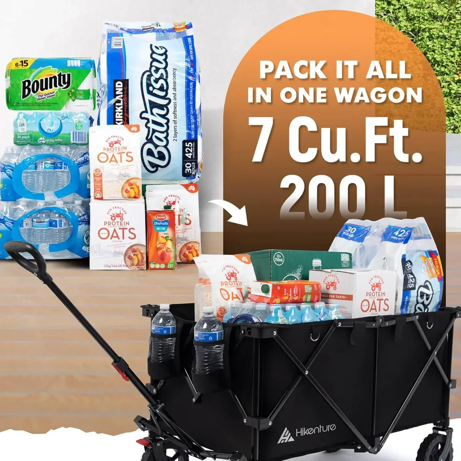 

Folding Wagon Cart, Portable Large Capacity Beach Wagon, Heavy Duty Utility Collapsible Wagon with All-Terrain Wheels, Outdoor