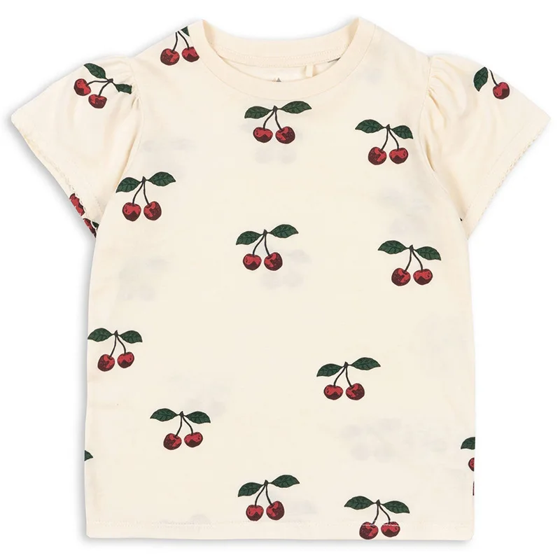 Spot 2024 Summer New KS Same Children\'s Wear Children\'s Stripe Cherry Short sleeved T-shirt Home Clothing Tank Top Shirt