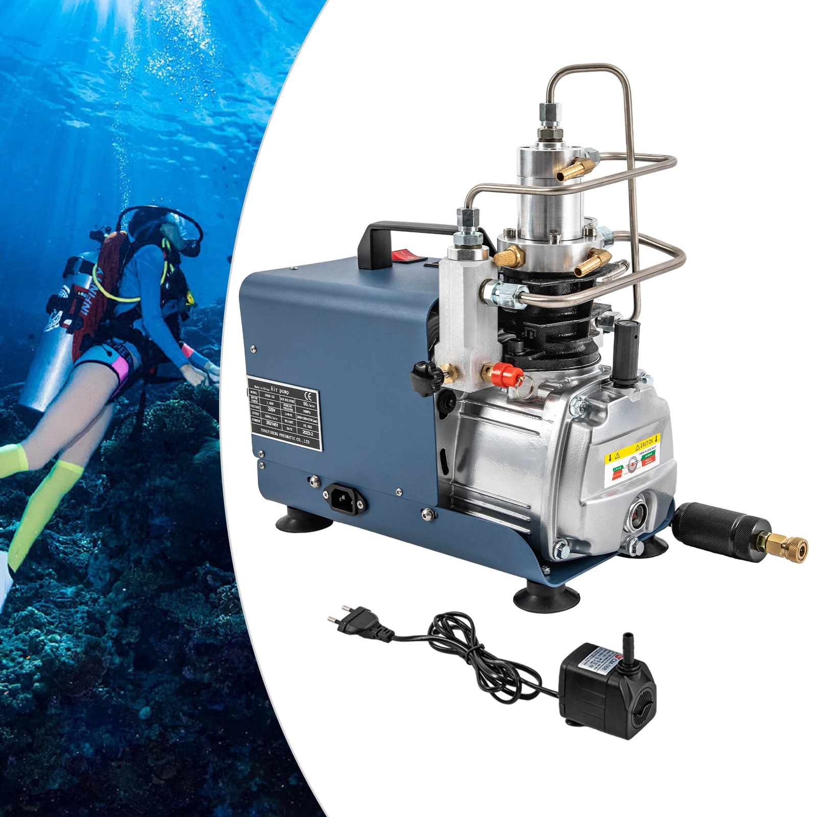300Bar Eternal High Pressure Air Compressor Pump, 1.8KW 2800RPM Portable Electric Air Pump Set with Pressure Gauge & Thermometer