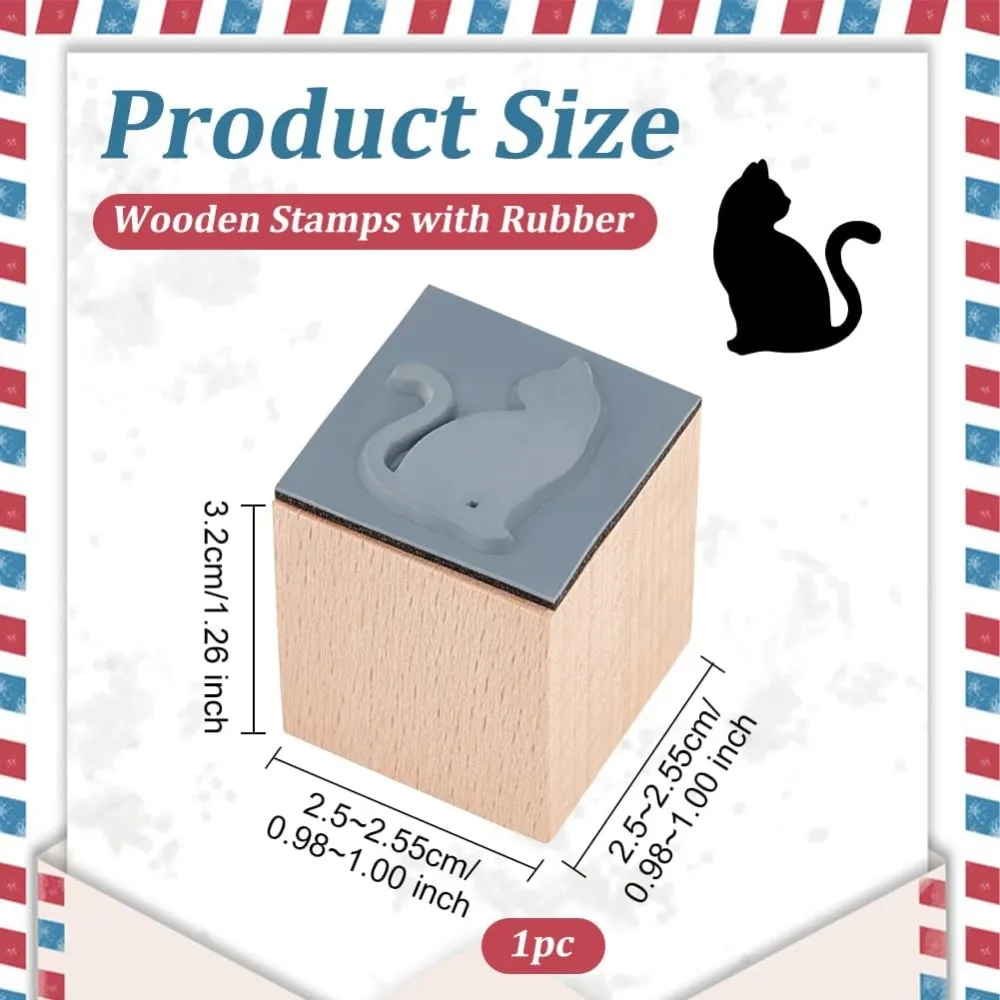 Cat Wooden Rubber Stamps - 1x1x1.3 inch Round Natural Wood Stamp for Card Making DIY Craft Letter Diary and Scrapbooking