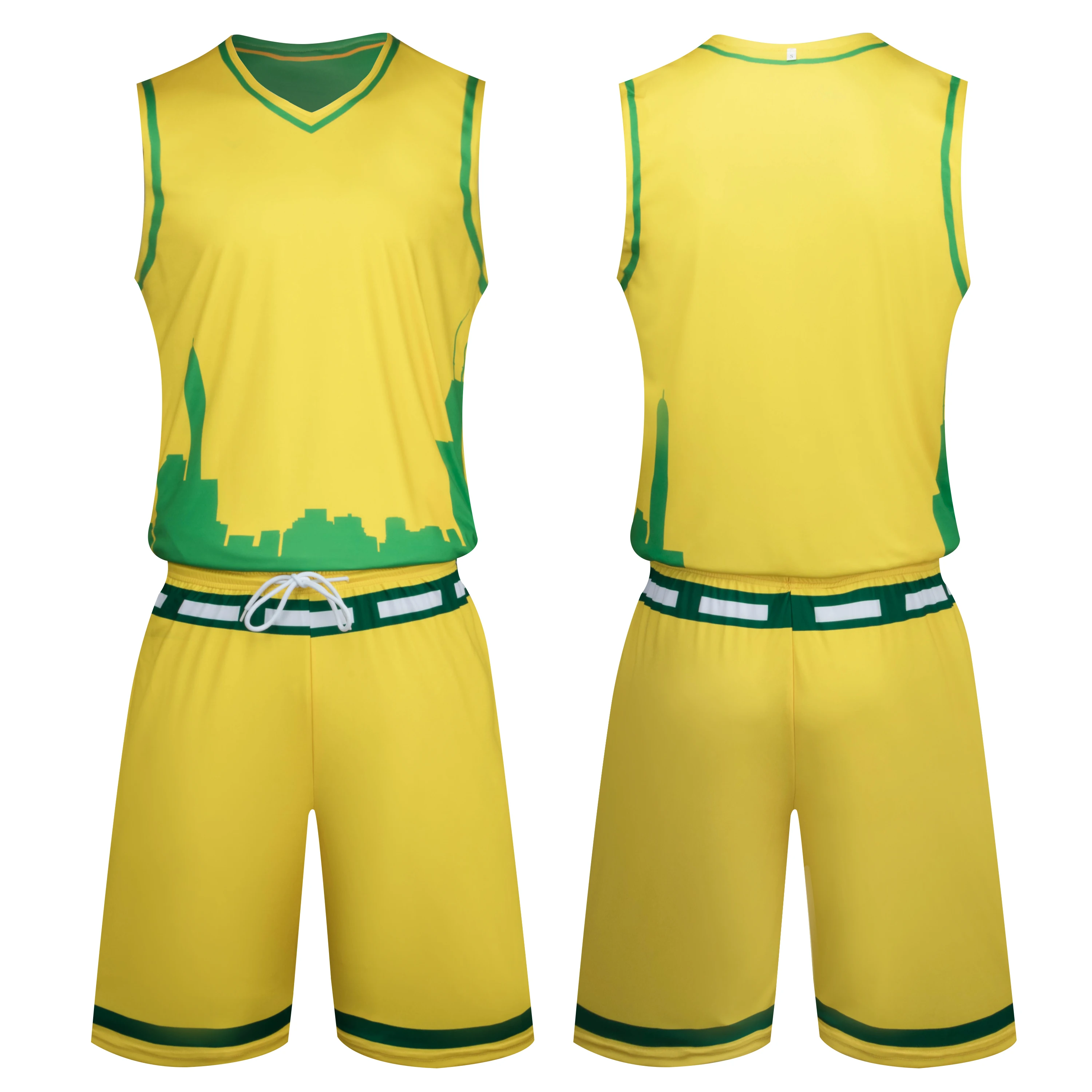 

Full Customized Sublimated Team Youth College Plain Practice Outfit Basketball Yellow Green Jersey Set