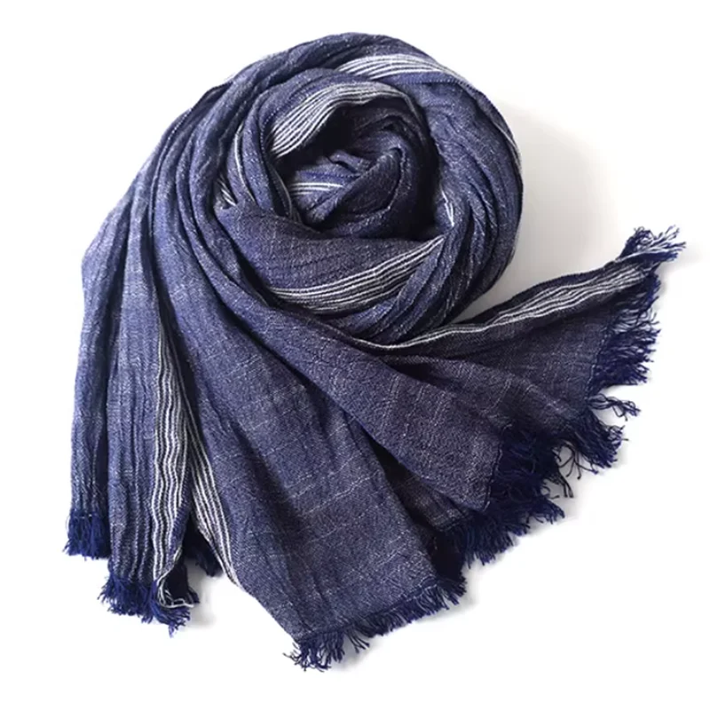 

Designer Brand Cotton Linen Striped Men's Scarf Autumn Winter Warm Neckerchief Male Accessories Short Tassel Bufanda Pashmina