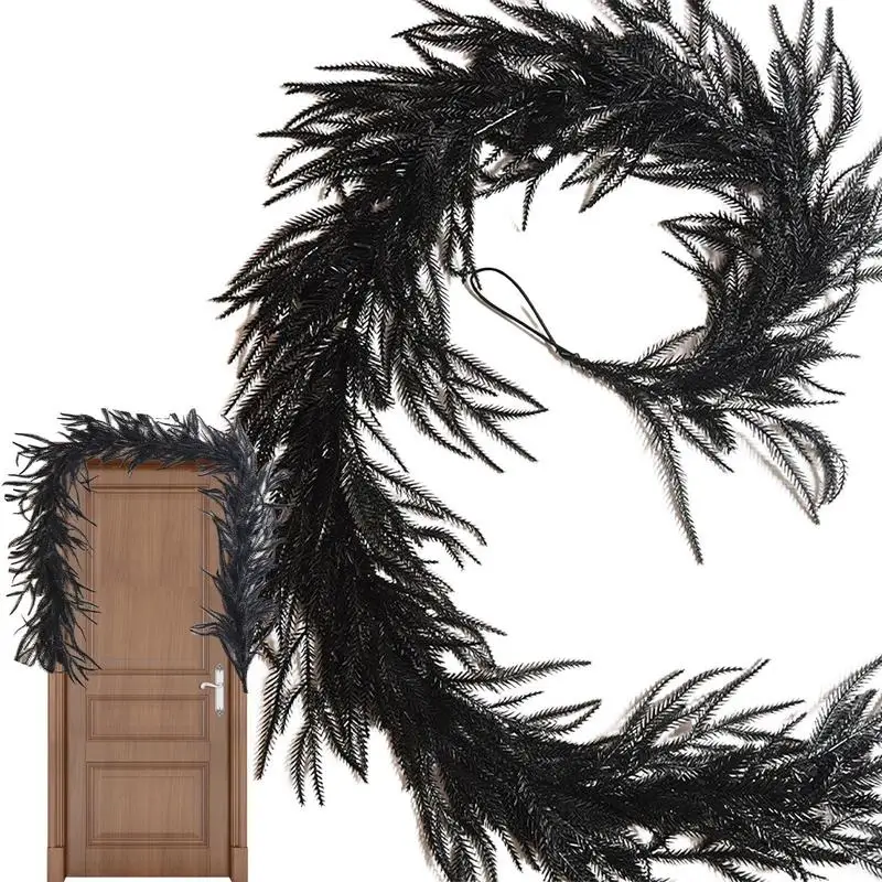 

Halloween Black Pine Garland Christmas Artificial Pine Needles Garlands Halloween Rattan Simulated Soft Rubber Pine Decorations