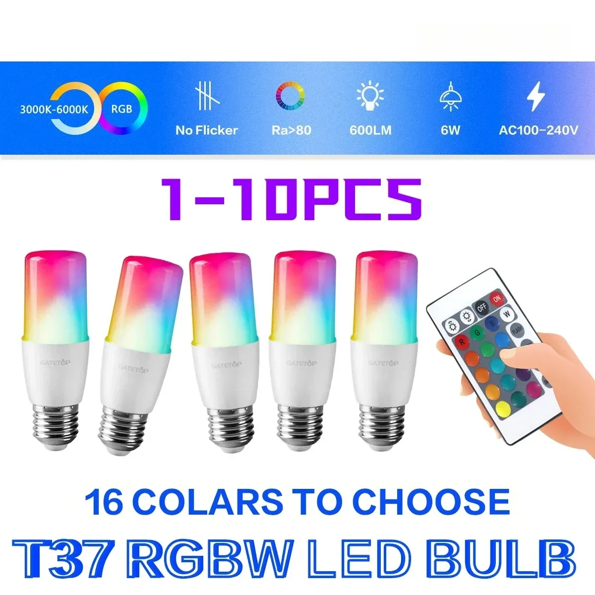 1-10PCS 24Key Remote Control RGB LED Bulb E27 AC100-240V Dimmable Color Changing Mood Light for Bedroom Living Room Party Decor