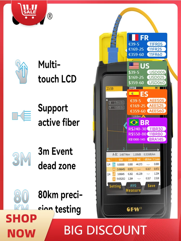 OFW Mini OTDR iLOA Optical Time Domain Reflectometer 1550nm Active fiber live tester touch screen OPM VFL 10GPON free shipping