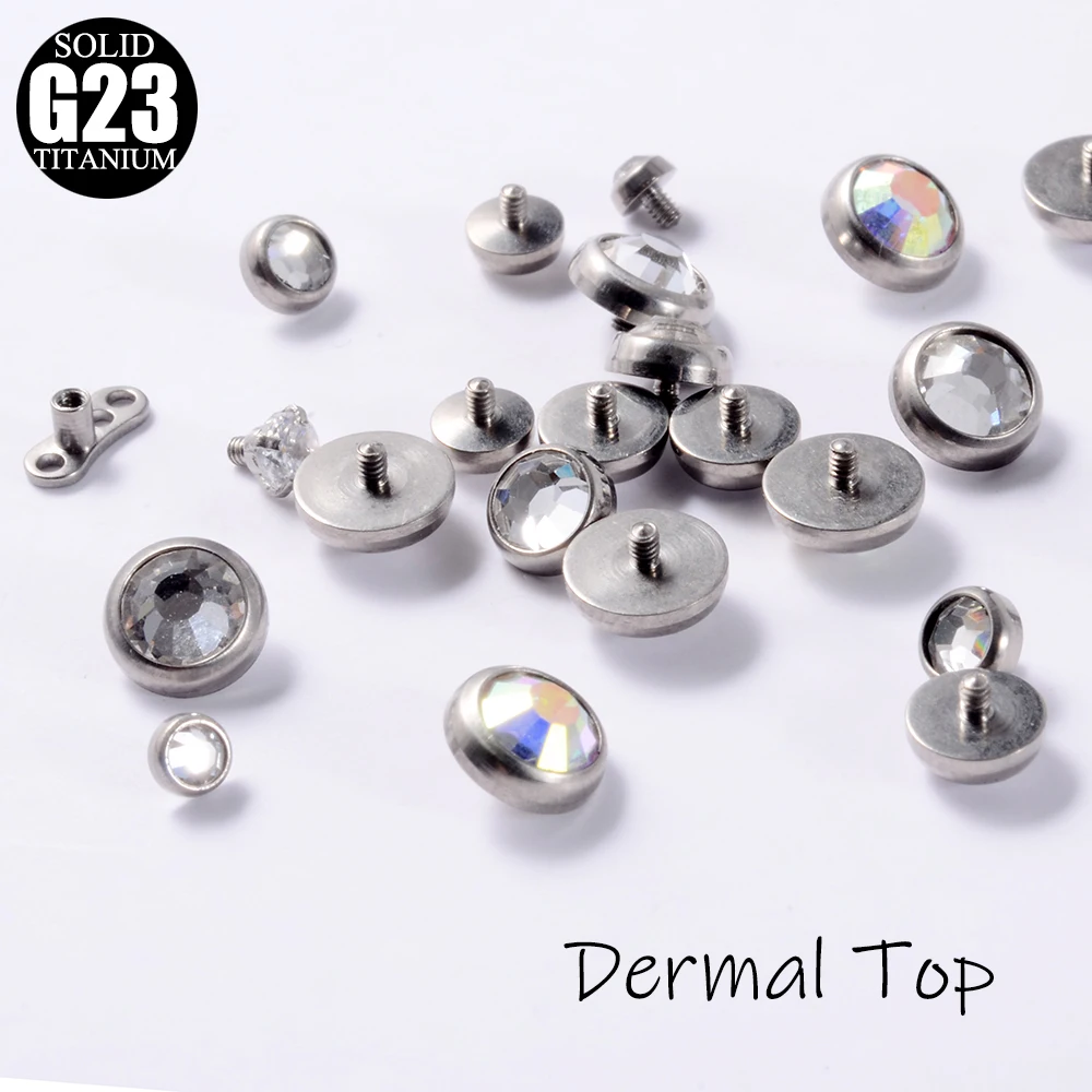 1PC 14G Grade 23 Titanium Dermal Tops and Dermal Base Internally Threaded Clear Star Heart Round Gem Top Piercing Jewelry