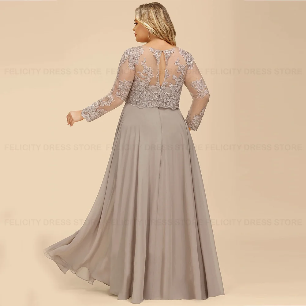 Klassische Plus Size Mutter der Braut Kleider A-Linie Schaufel Illusion Hochzeit Gast Kleid Spitze Pailletten Roben Invitée Mariage