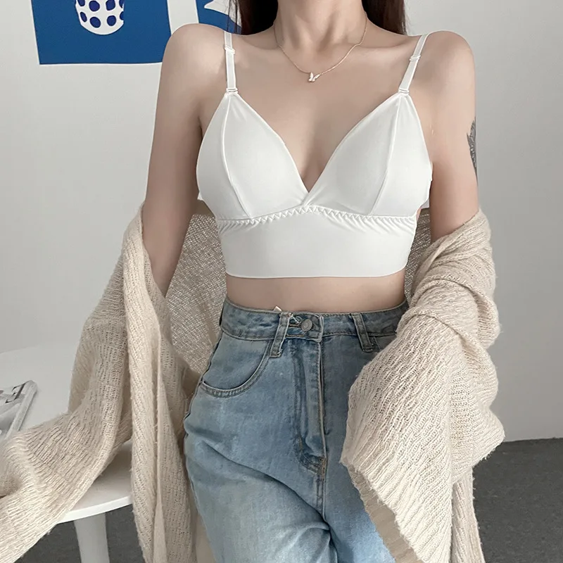 Sexy Backless Bra Women Deep V Tube Top Underwear Ice Silk Soft Seamless Invisible Brassiere Wire Free Bras Thin Cup Bralette