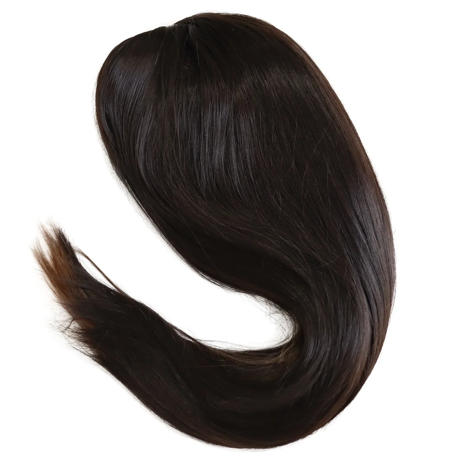 Wig lurus panjang sintetis dengan poni rambut alami Wig cokelat untuk rambut putih wanita pesta harian Cosplay Lolita tahan panas