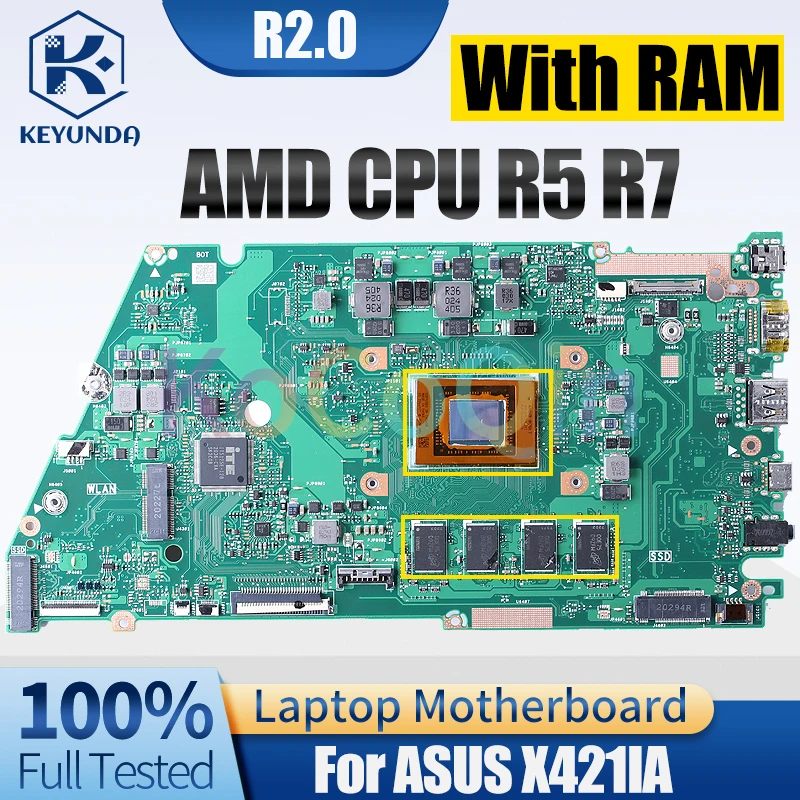 For ASUS X421IA Notebook Mainboard R2.0 AMD CPU R5 R7 With RAM Laptop Motherboard Full Tested