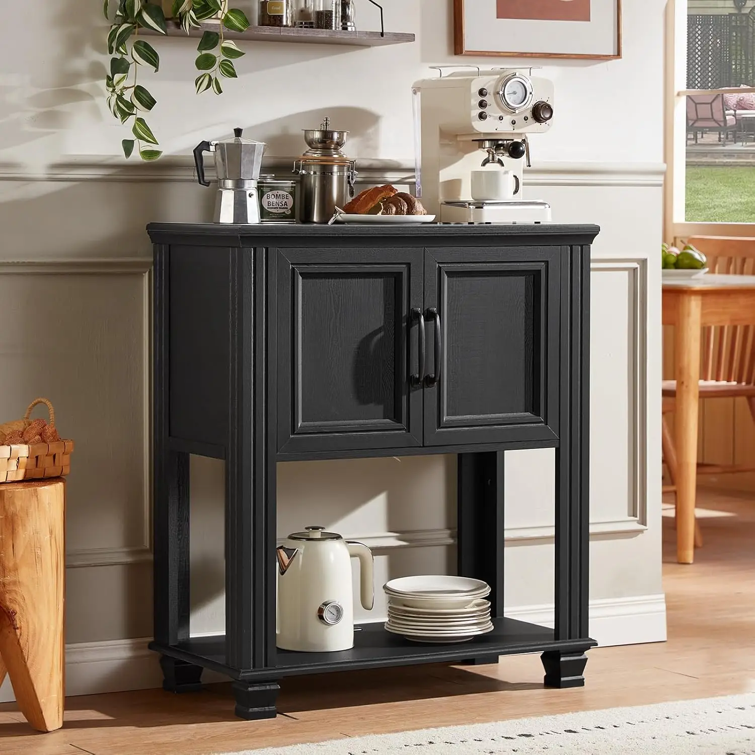 

Farmhouse Coffee Bar Table with 2-Door Cabinet, Kitchen Storage Cabinets with Open Shelf, Coffee Station for Dining, Customized