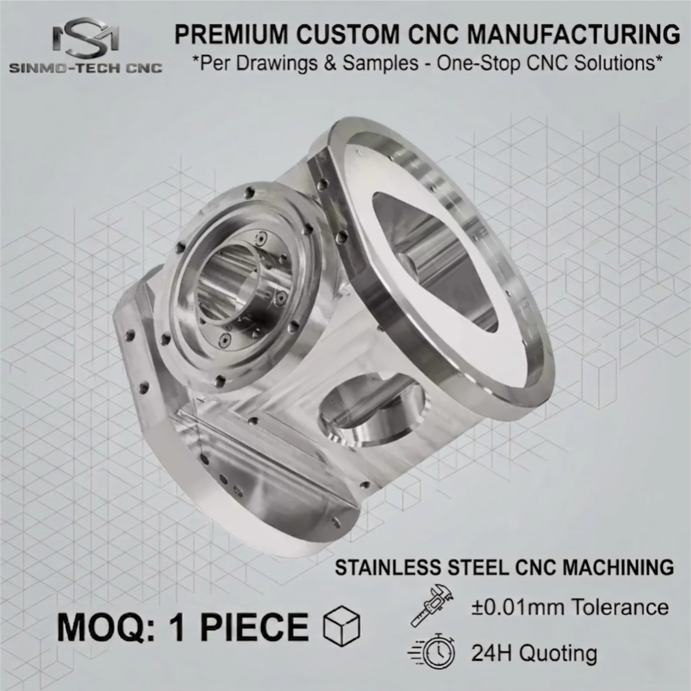Industrial 5-Axis CNC Stainless Steel Milling per STEP File, Custom Complex Shaped Structural Metal Components, MOQ 1pc