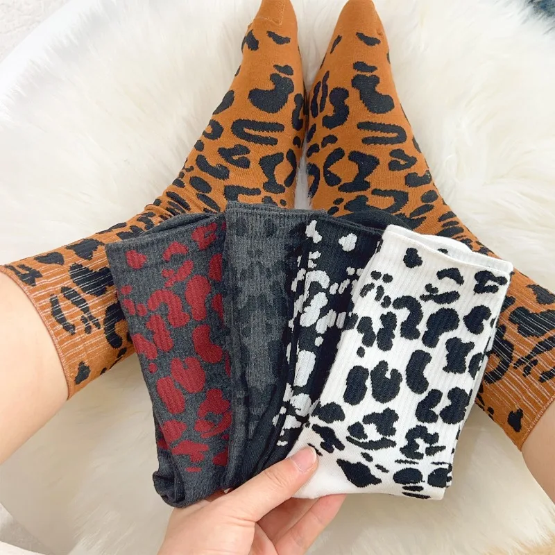 Leopard Print Cotton Socks Winter Women Girl Warm Comfortable Breathable Socks Daily Versatile In Tube Socks Fashion Accessories