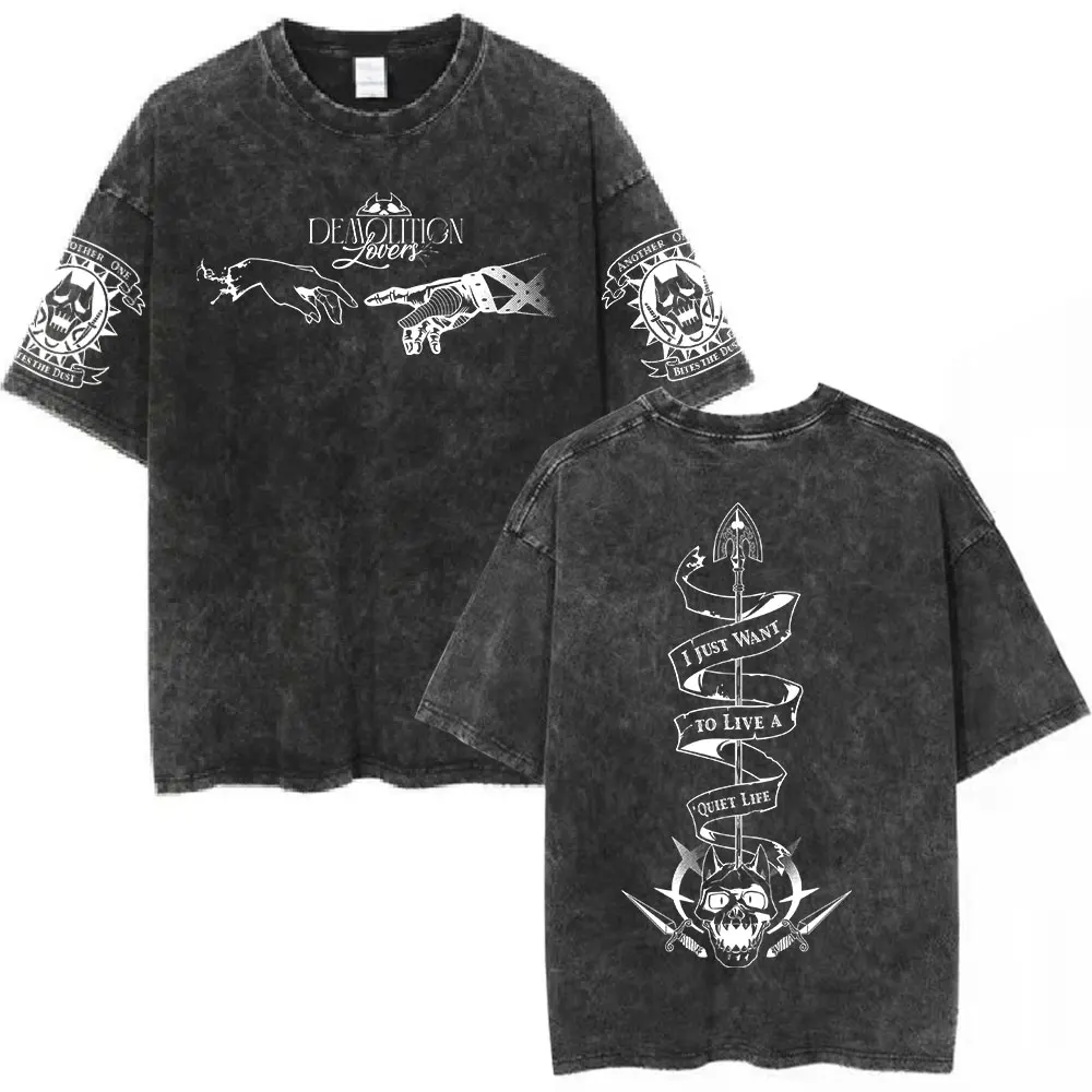 Anime Jojo Bizarre Adventure Vintage Washed T-Shirt Killer Queen Manga Graphic Tshirt Men Women Casual Cotton Oversized T-shirts