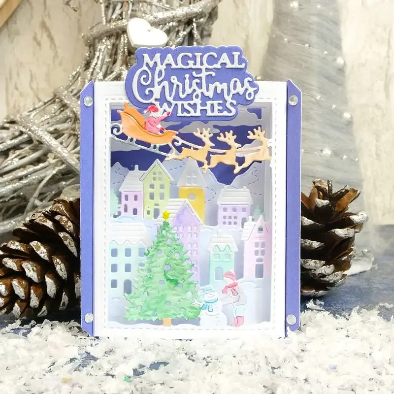 Christmas Greetings Delightfully Stars Magical Christmas Town Holy Night Metal Cutting Dies Stamps Stencil Scrapbooking Diary