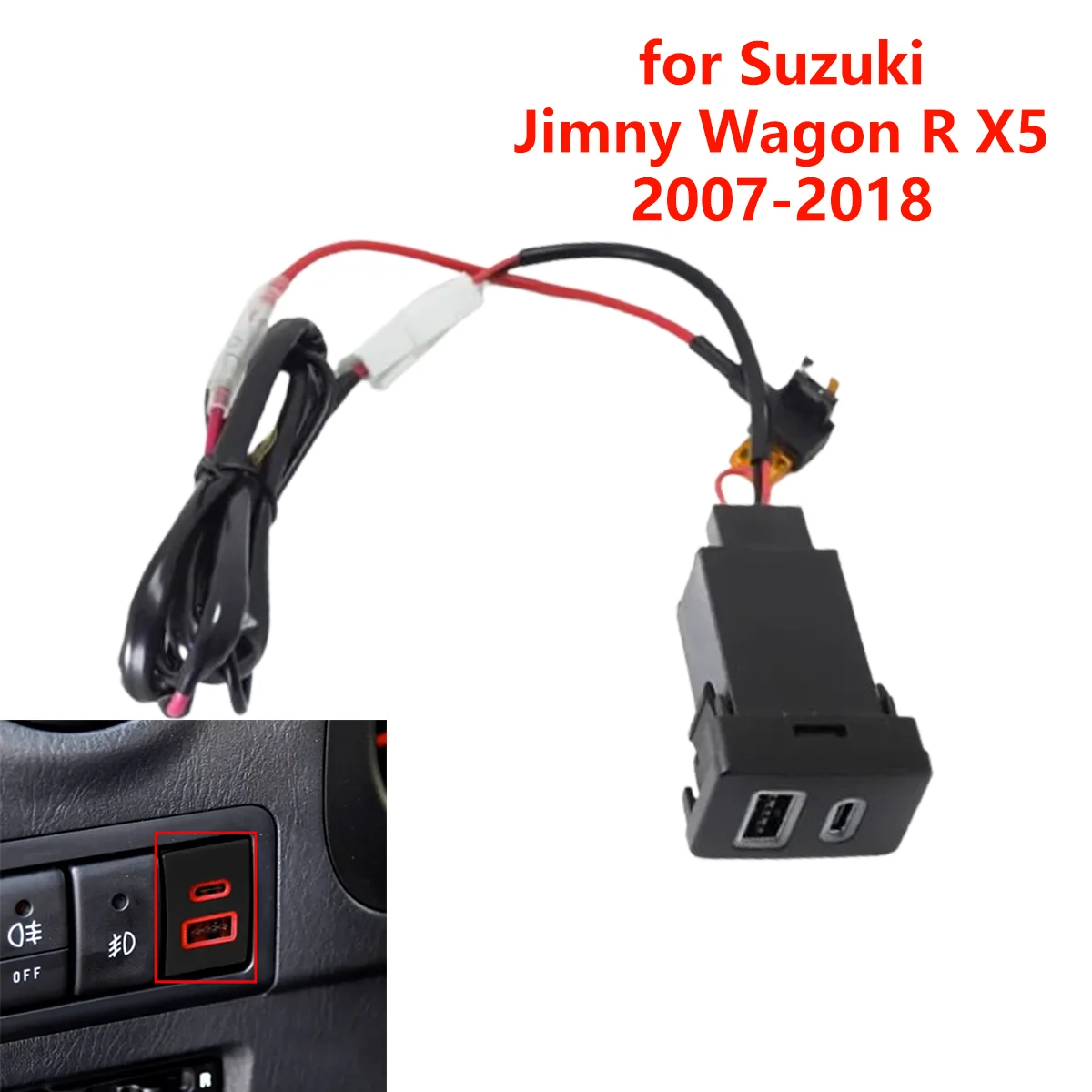 Para Suzuki Jimny Wagon R X5 2007-2018 PD tipo C + QC 3,0 USB cargador de coche enchufe Dual USB cargador rápido adaptador de corriente