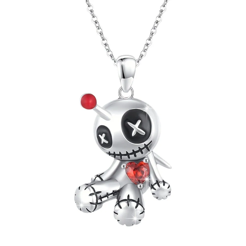Creative Cartoon Curse Doll Red Heart Pendant Necklace for Girl Thriller Trendy Necklace Jewelry Accessories Halloween Gifts